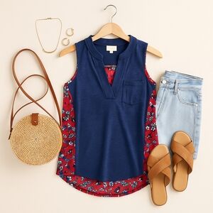Porridge for Anthropologie “Bi-Coastal” Mixed Media Tank Top XS